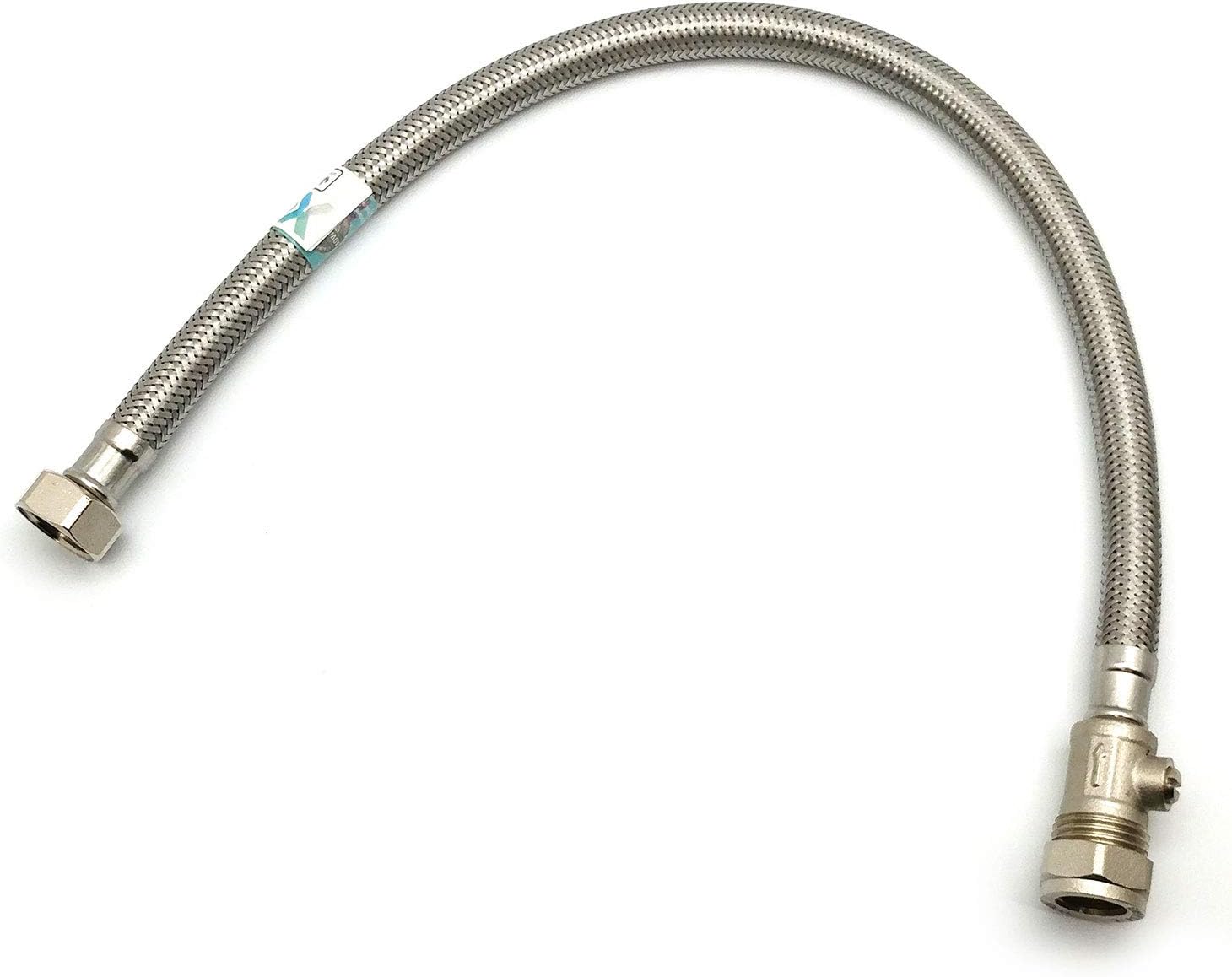 Detalle de Xcel Home WRAS Approved 500mm 15mm Compression Flexi Hose with Isolation Valve (1/2" BSP) – Stainless Steel Braided