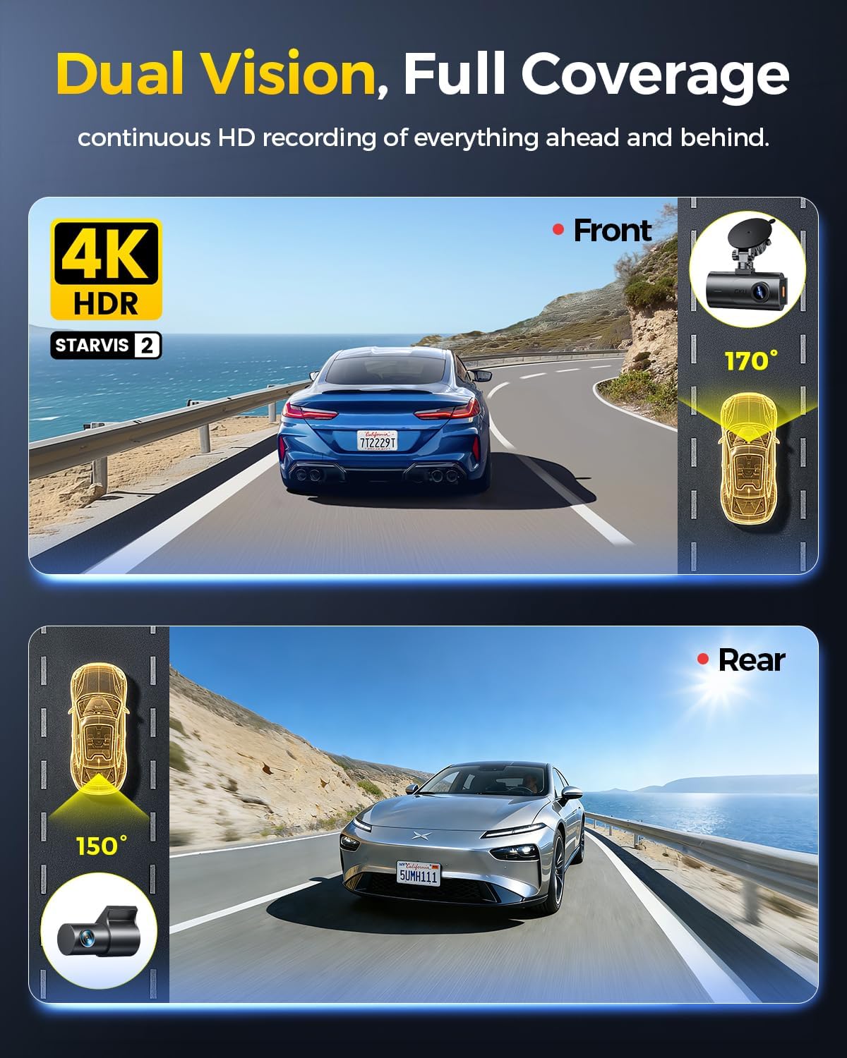 Thumbnail 2 de GKU 4K Dual Dash Cam Front and Rear with STARVIS 2 Sensor