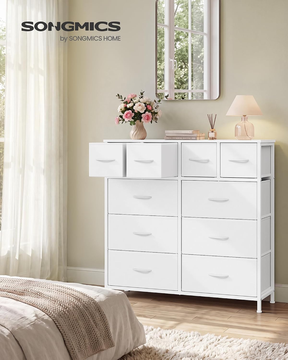 Detalle de SONGMICS ULGS236W101S 10-Drawer Fabric Dresser, Cloud White, Steel Frame