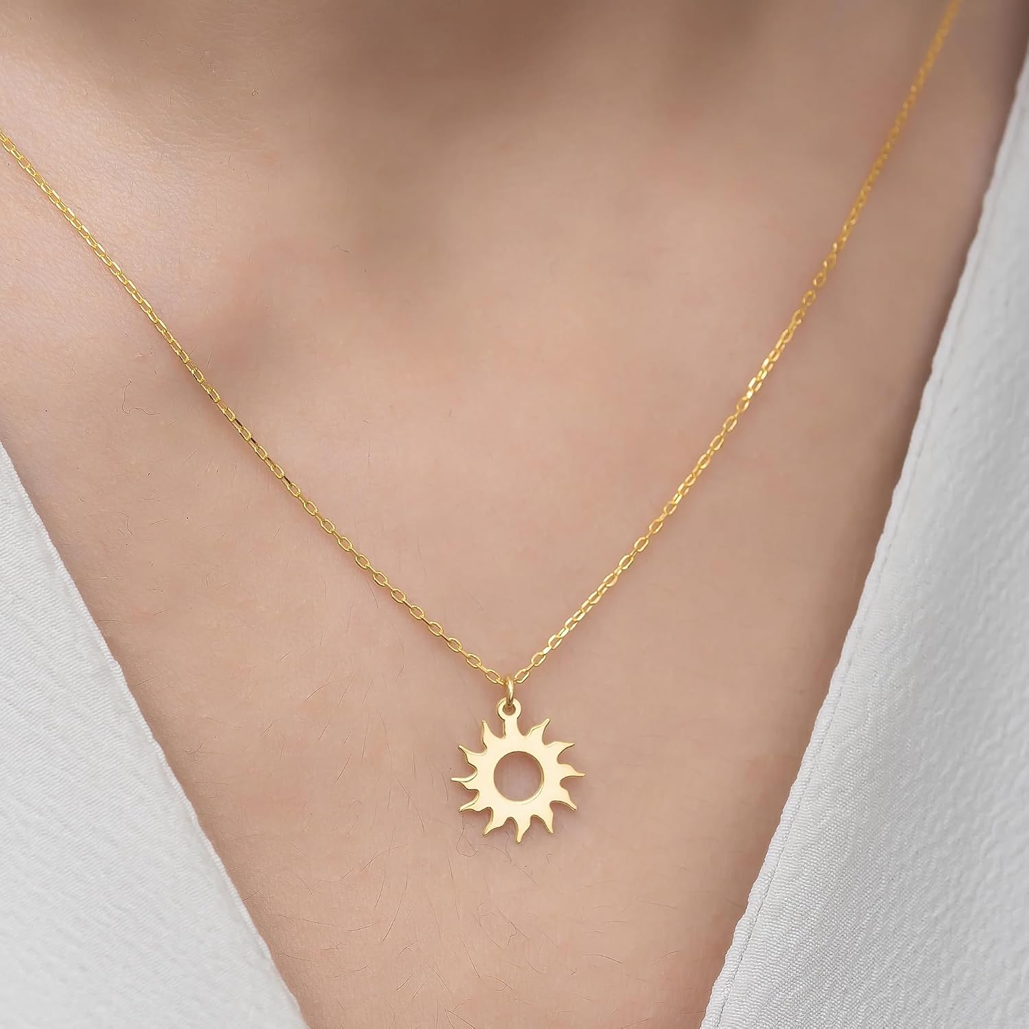 Detalle de TINGN Collana a forma di cuore in oro bianco 14K per donna e ragazza