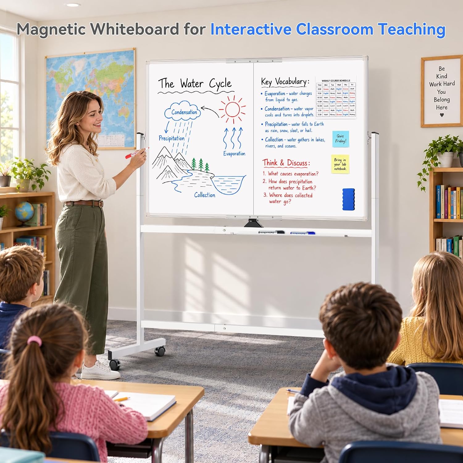 Detalle de maxtek 48 x 36 in Rolling Magnetic Whiteboard, Double-Sided and Wheeled