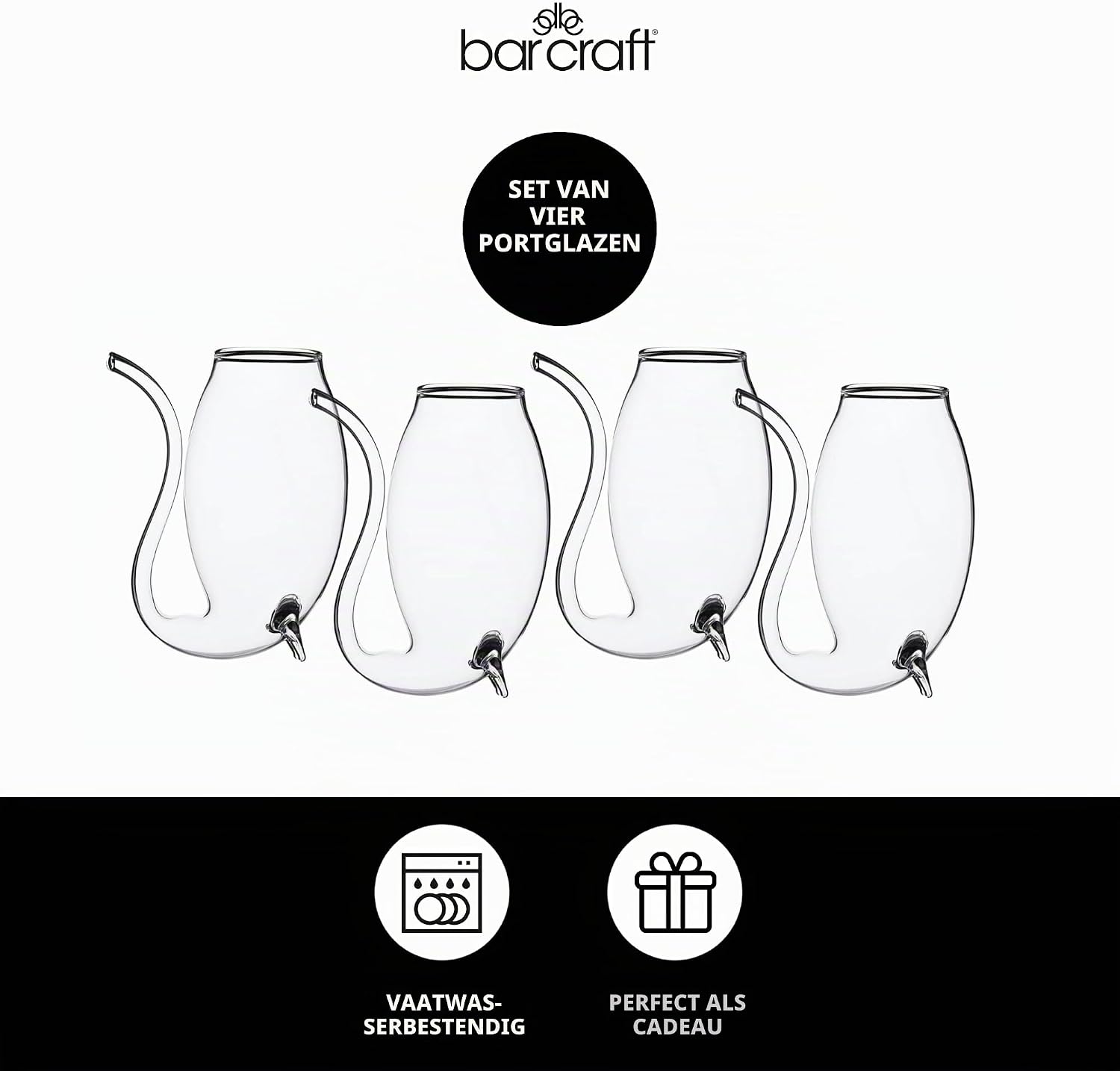 Detalle de BarCraft portglazenset, 4 mondgeblazen glazen van 90 ml met drinkbuis
