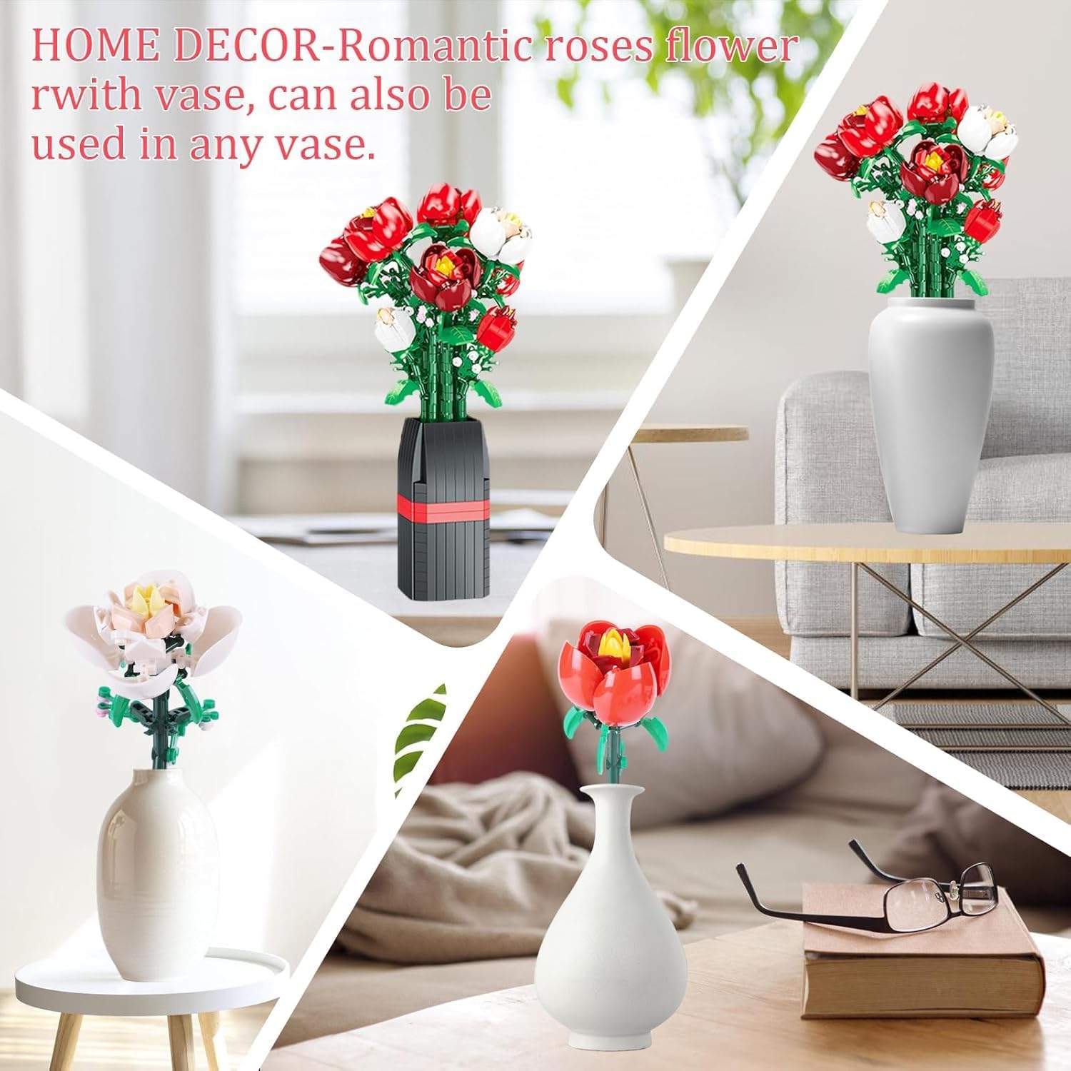 Thumbnail 6 de Rose Bouquet Building Set, 761 PCS: Botanical Flower Decor for Adults and Kids