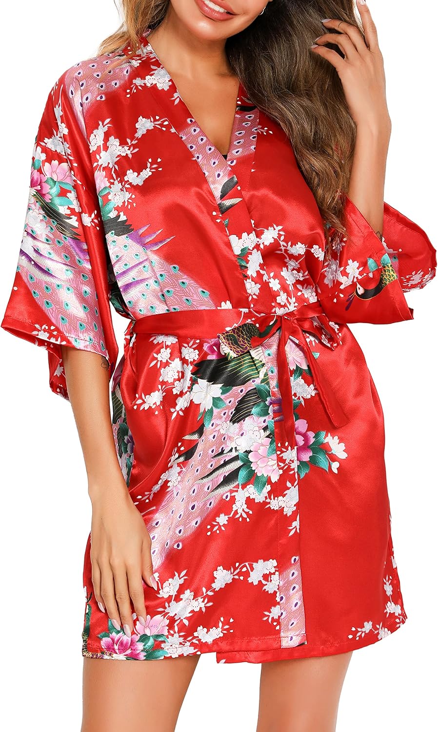Thumbnail 6 de Kimono japonais femme Vlazom en satin, court mariage (peignoir pour la mariée et demoiselles)