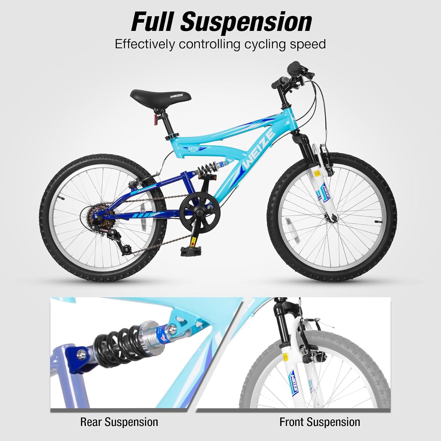Detalle de WEIZE Kids Mountain Bike, 20- or 24-Inch, Steel Frame, Dual Suspension