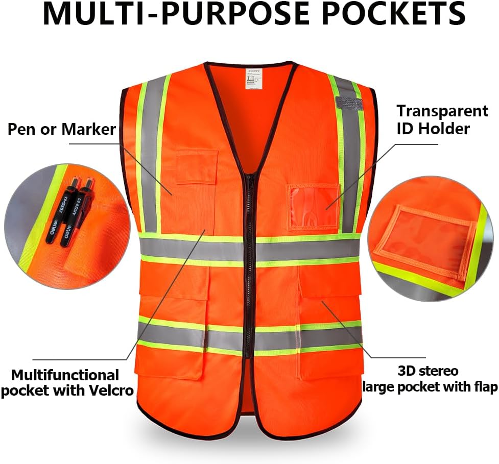 Thumbnail 3 de Hi Vis Vests Reflective Safety Vest for Women & Men – Breathable Polyester with Pockets and Zipper (ANSI/ISEA Level 2)