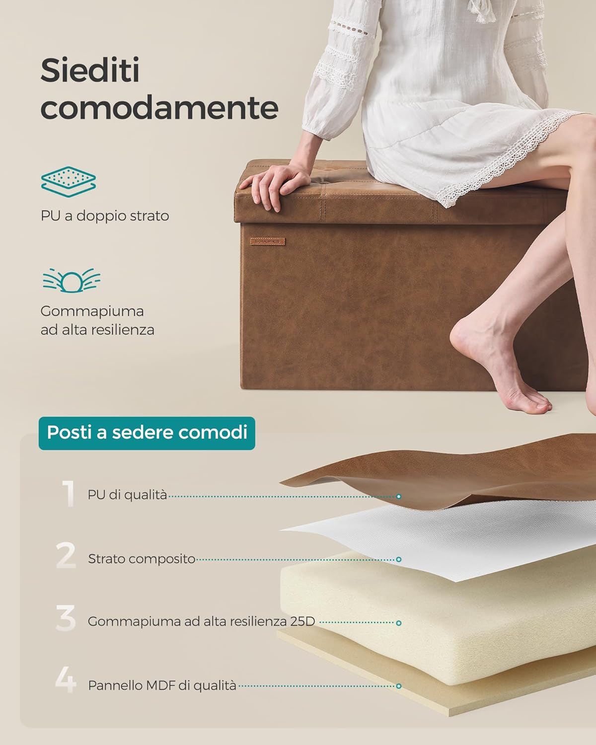 Thumbnail 4 de SONGMICS Cassapanca pouf contenitore 38×76×38 cm, regge 300 kg