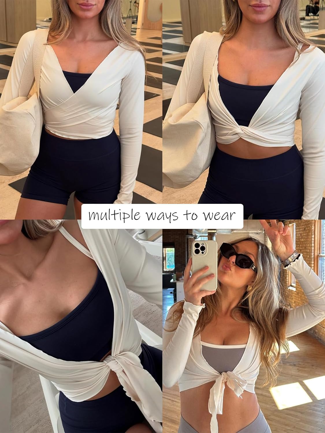 Thumbnail 3 de LASLULU Women's Tie Front Wrap Top: Long Sleeve Bolero Cardigan for Yoga, Pilates & Studio to Street