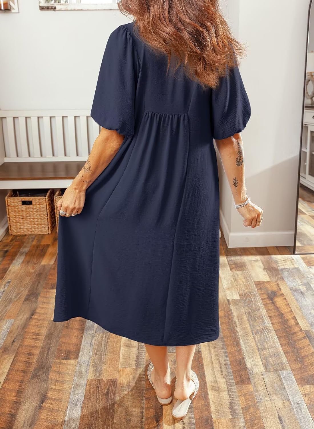 Detalle de Dokotoo Summer Dresses for Women 2026 – Casual V-Neck Puff Sleeve Maxi Dress