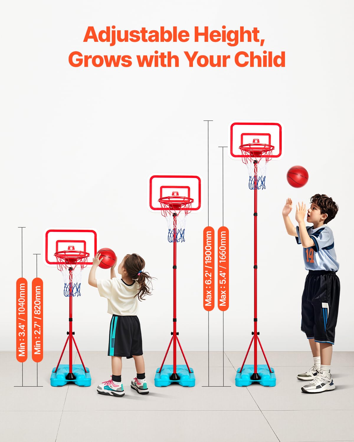 Detalle de VEVOR Kids Basketball Hoop: Height Adjustable, Portable & Durable for Indoor or Outdoor Play