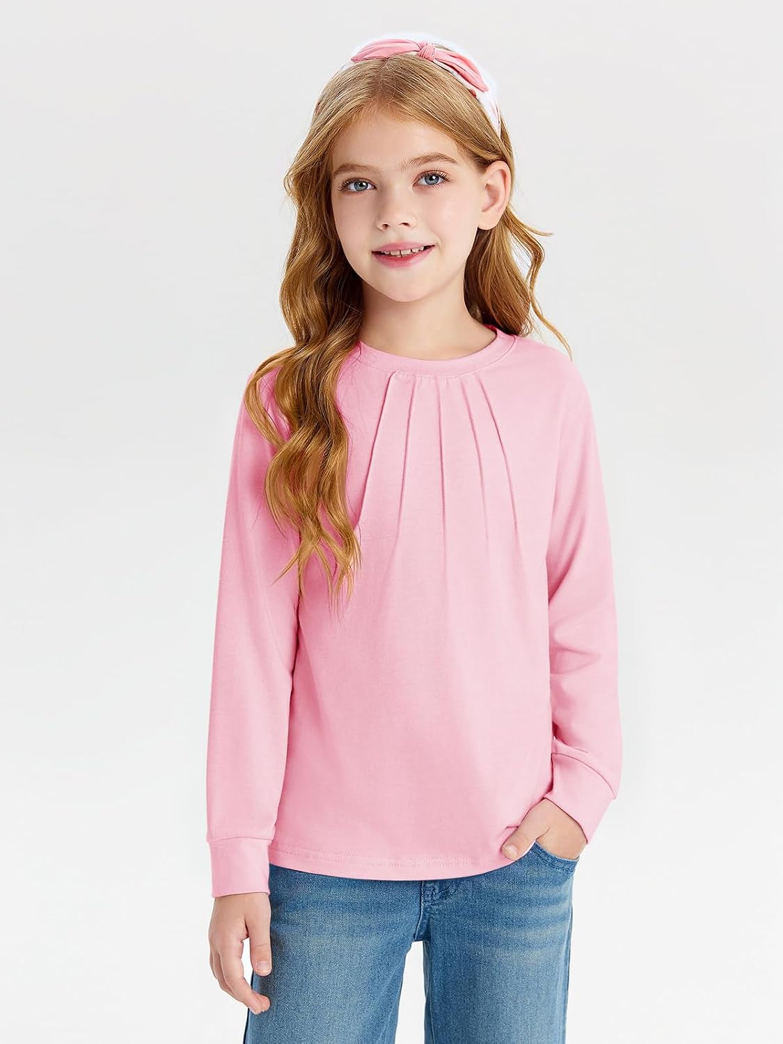 Detalle 2 de Haloumoning meisjesshirt met lange mouwen, ronde hals en effen kleur