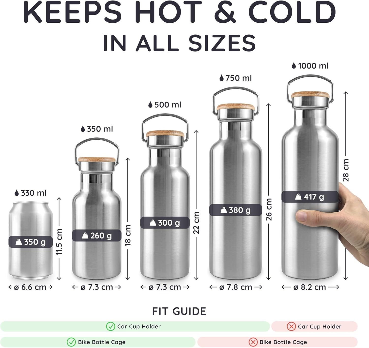 Thumbnail 4 de Bambaw insulated stainless steel water bottle 750ml (natural steel) for hot & cold drinks