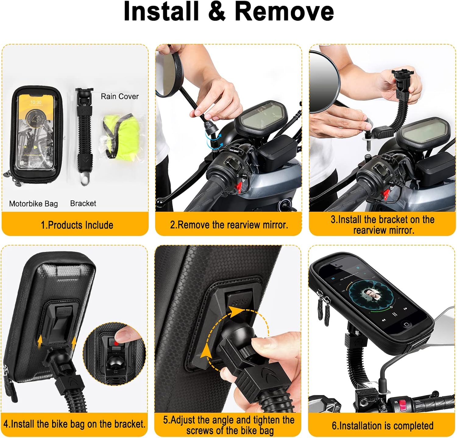 Thumbnail 6 de ENONEO motorhouder voor gsm tot 6,7 inch, waterdicht en 360° draaibaar