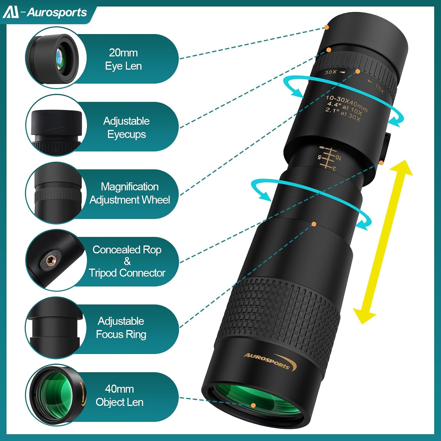 Thumbnail 1 de Aurosports 10-30x40 Zoom Monocular for Birdwatching 🔭