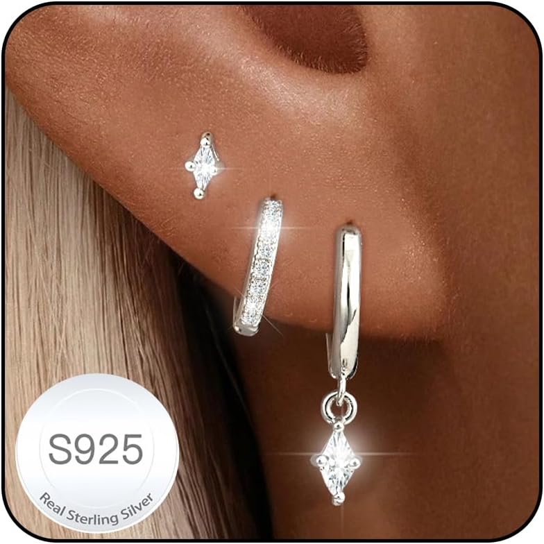 Detalle de ESPVO Sterling Silver Hoops Earrings Set for Women – Hypoallergenic S925 5 Styles