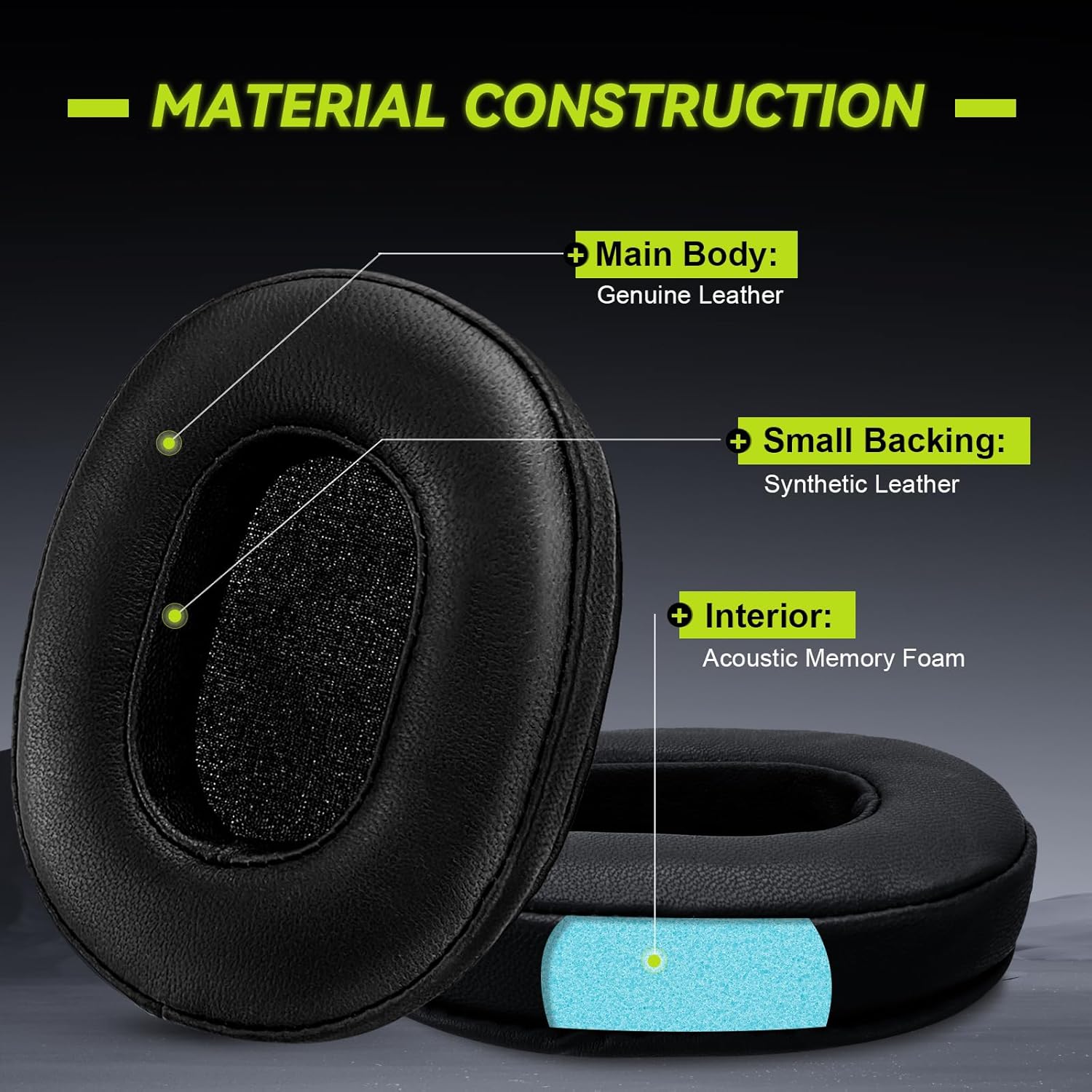 Thumbnail 3 de Aurivor coussinets en cuir véritable pour casques Audio-Technica ATH MSR-7 et séries M50X/M40X/M30X/M20X