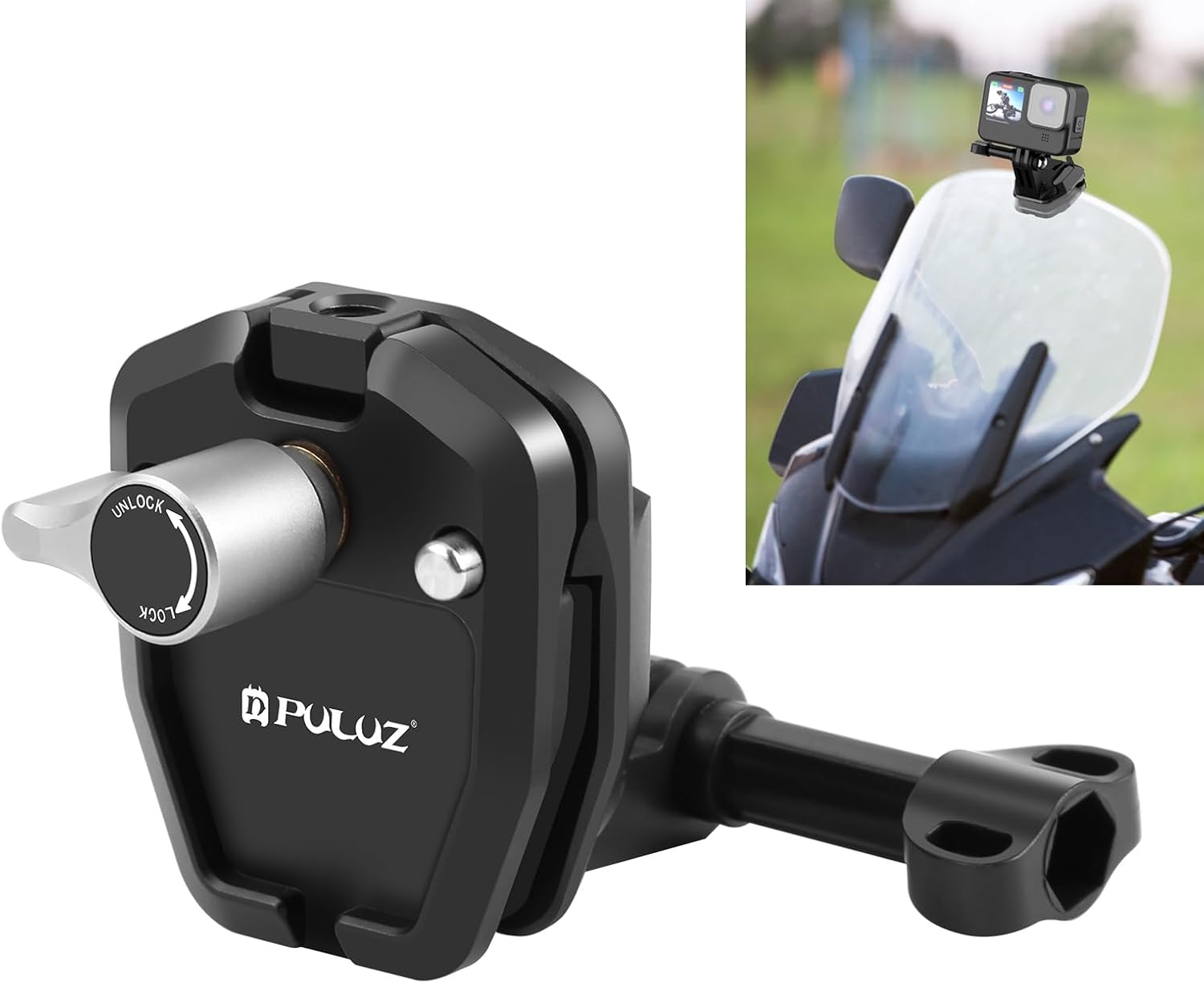 Detalle de PULUZ Motorcycle Windshield Mount Clip for GoPro Hero12 Black and More