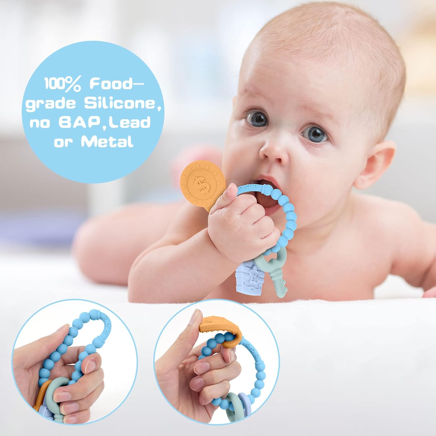 Thumbnail 3 de Vicloon Baby Teething Toys Silicone Teether (BPA-free) – Light Blue