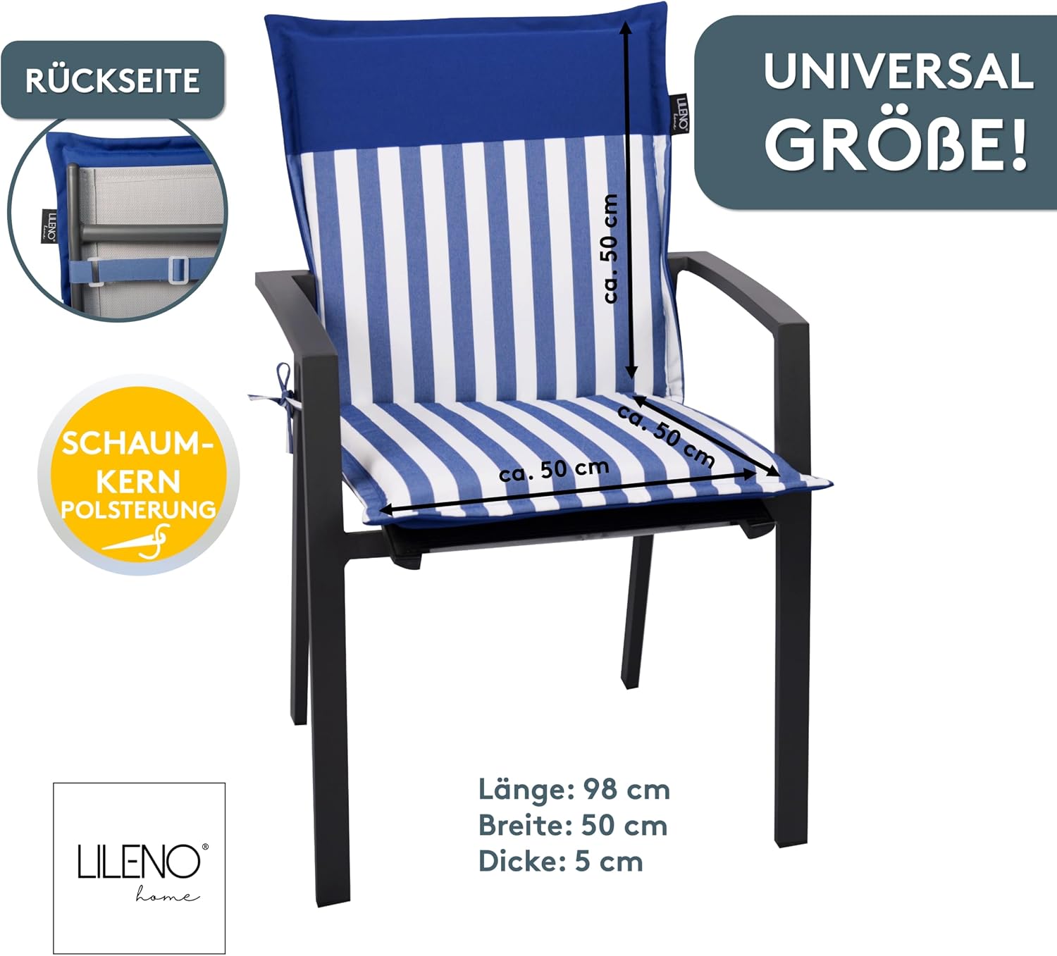 Detalle 2 de LILENO HOME Cojín para silla de jardín 🌿 Respaldo bajo azul oscuro