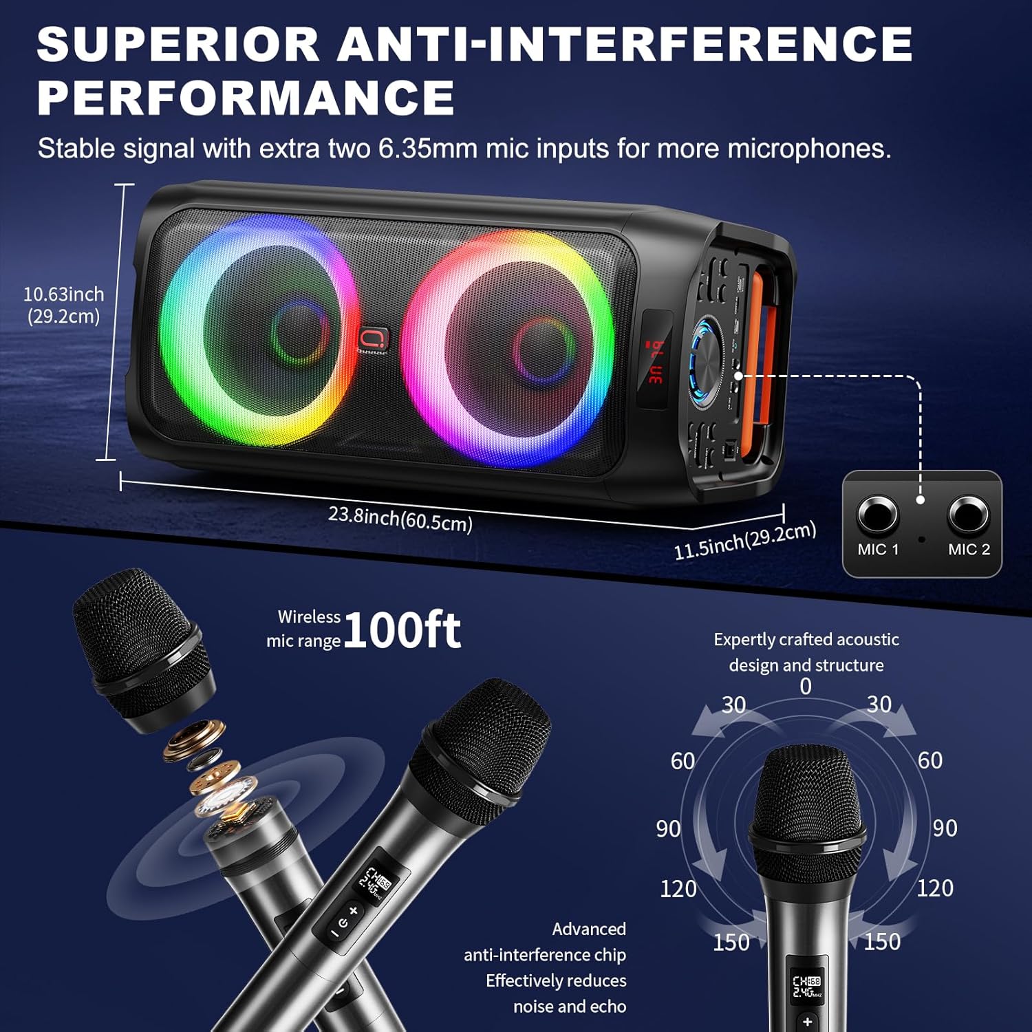 Thumbnail 3 de JYX Karaoke Machine with 2 Wireless Microphones and Rolling Mobility
