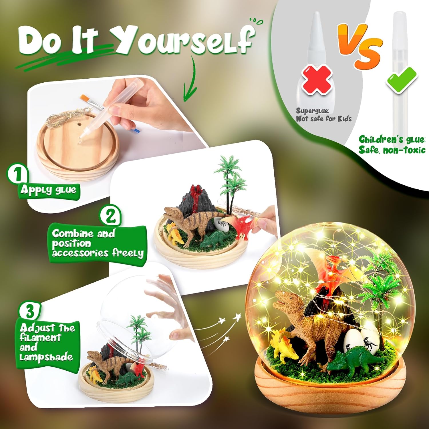 Thumbnail 3 de HappyGoLucky DIY Bastelset für Kinder – personalisierbares Nachtlicht mit Holzsockel und Dinosauriern