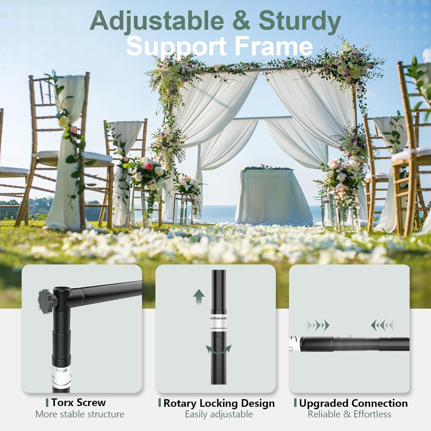Detalle de EMART 2.6x3m/8.5x10ft Backdrop Stand with X-Shaped Base – Adjustable Photography Background Support Kit
