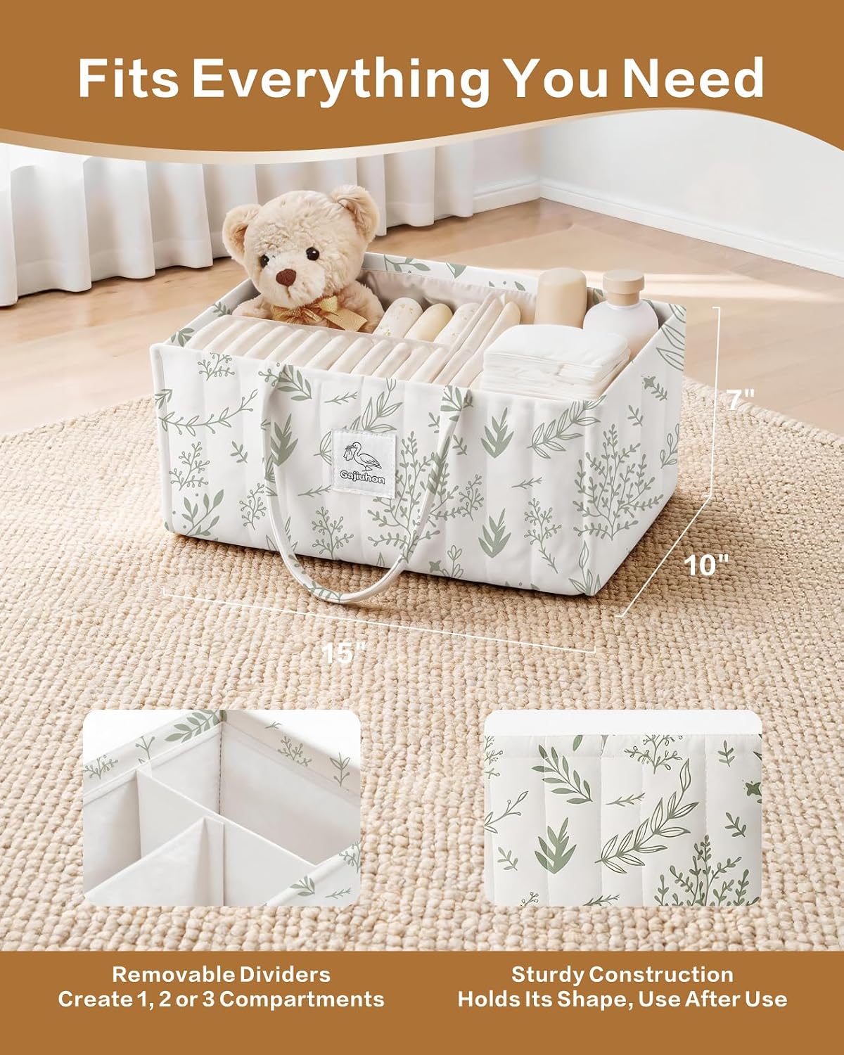 Detalle 2 de Gajiuhon Diaper Caddy Organizer, Sage Sprigs