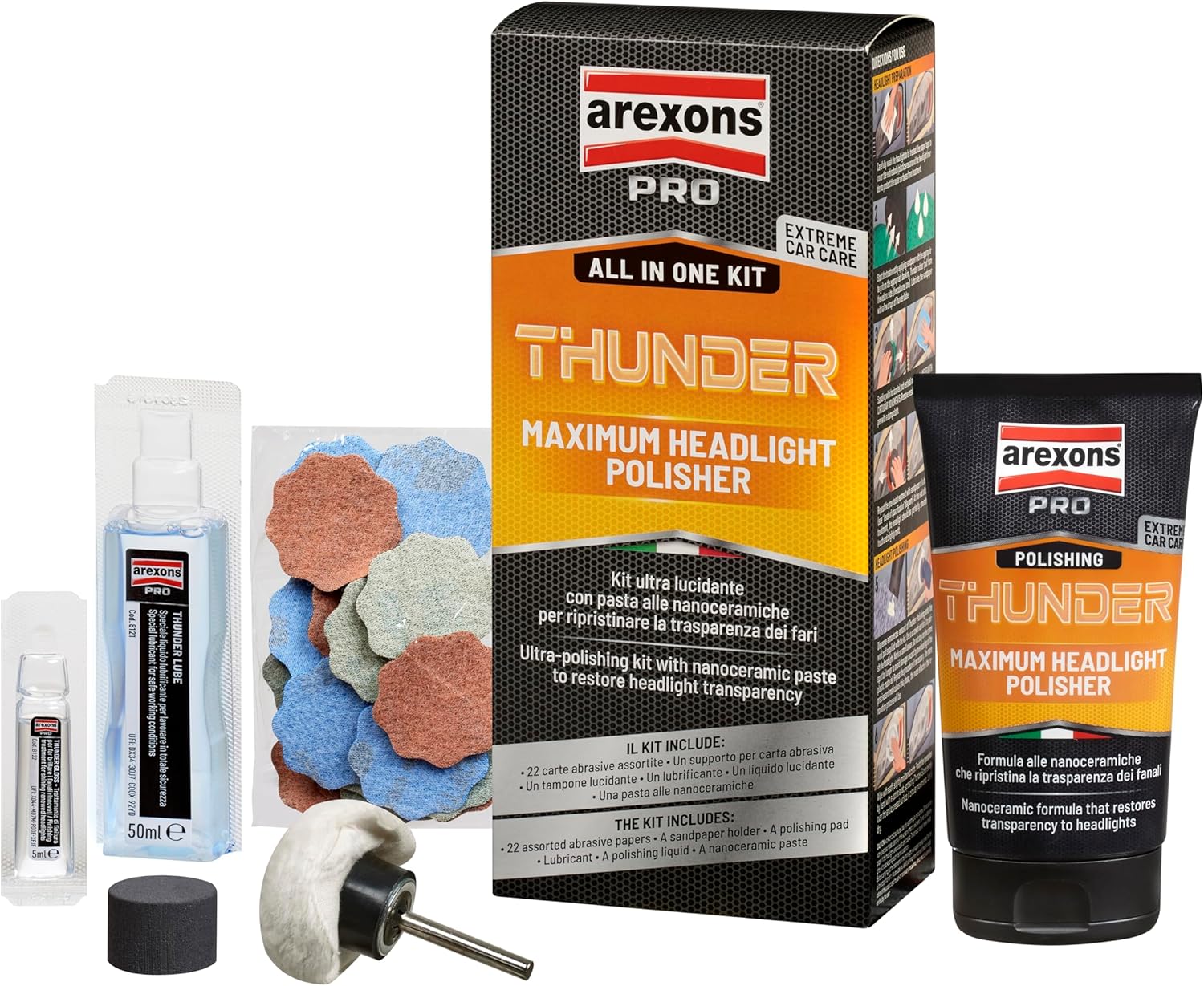 Detalle de Arexons Car Care Pro THUNDER - Kit Ultra Lucidante per Fari: lucidatura professionale con ceramica