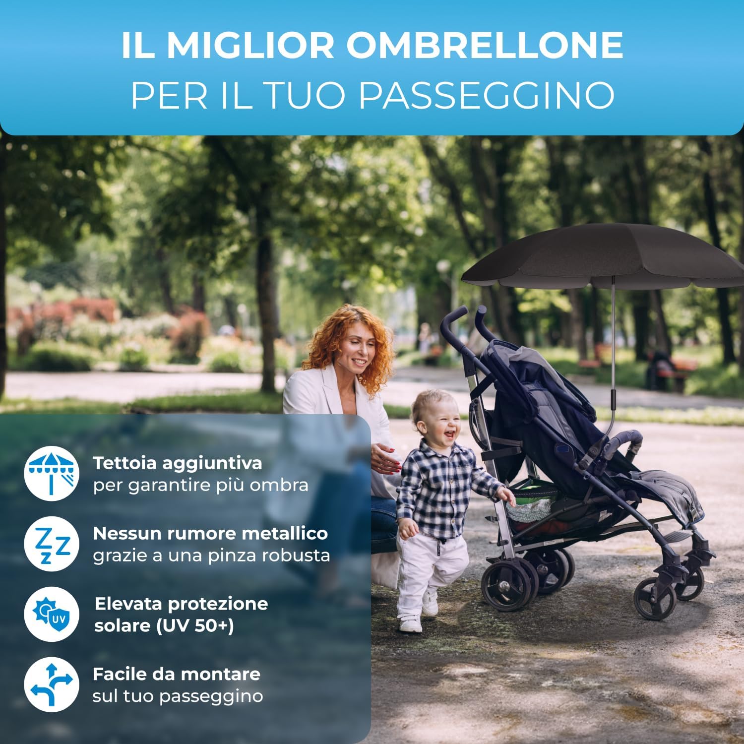 Thumbnail 6 de STYNGARD Ombrellino Parasole per Passeggino con Protezione UV 50+ e Ø70 cm – Modello ROMA
