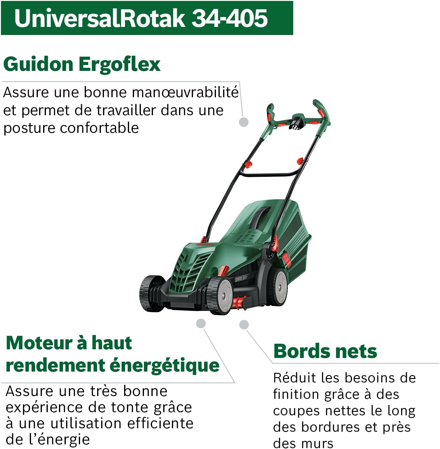 Thumbnail 1 de Bosch UniversalRotak 34-405 : tondeuse filaire 1 300 W, largeur de coupe 34 cm et bac 40 L