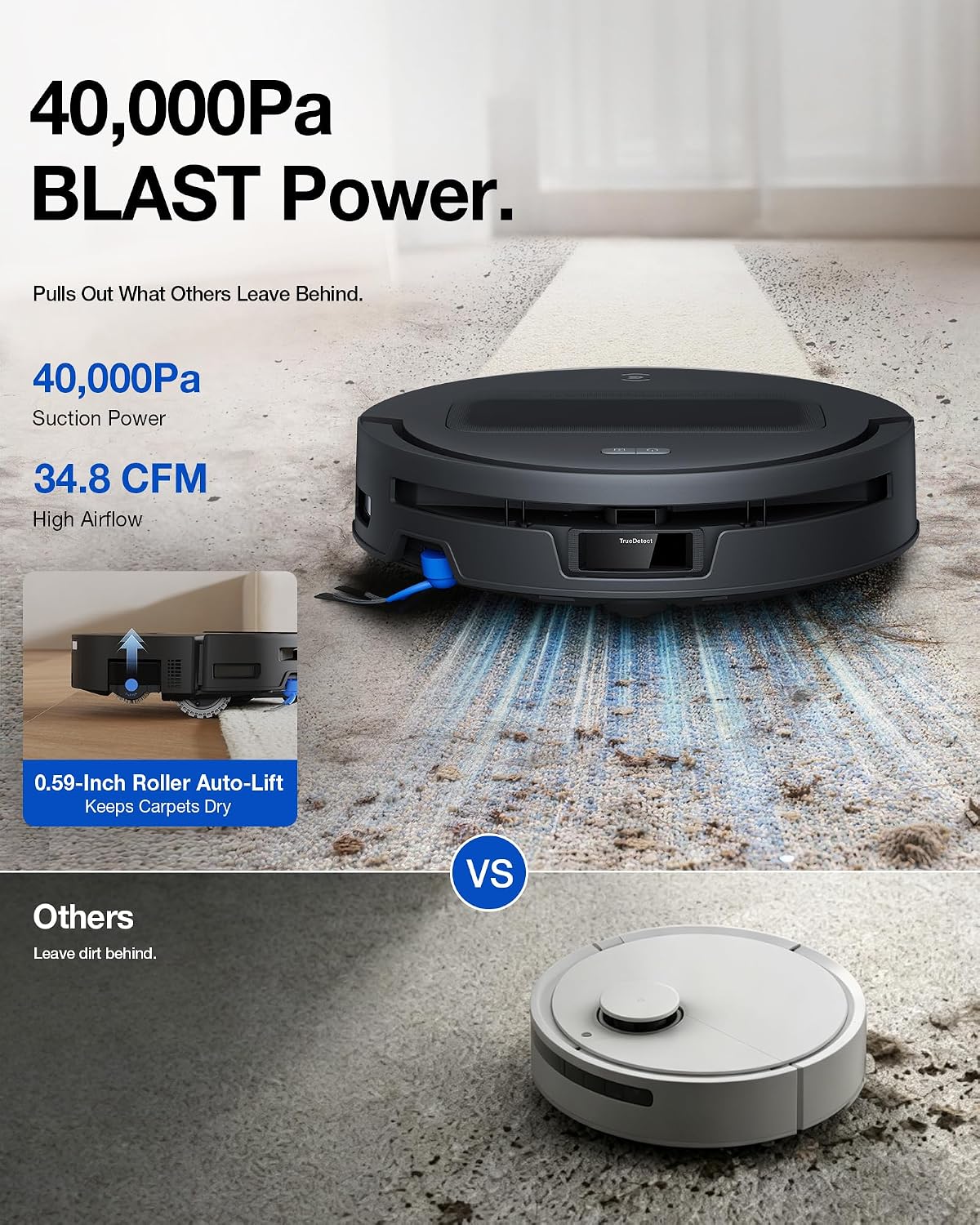 Detalle de ECOVACS DEEBOT T90 MAX PLUS ZJ2576 Robot Vacuum, 40,000 Pa, OZMO Roller 3.0