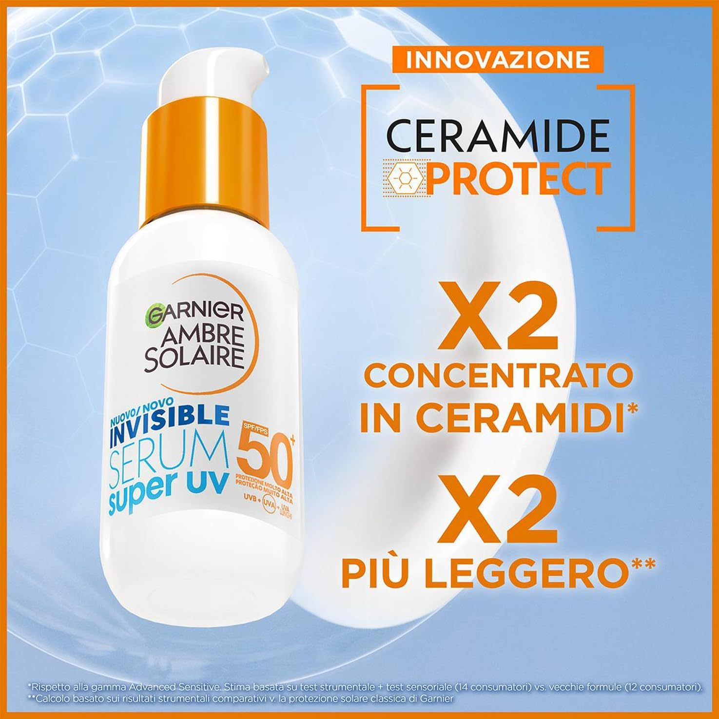 Detalle 1 de Garnier Siero Viso Protettivo Invisibile Super UV SPF 50+ con Ceramide Protect, Ambre Solaire (30 ml)