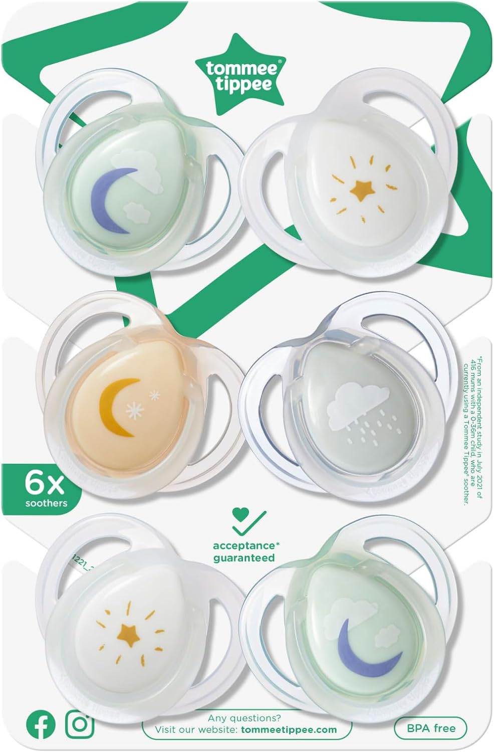 Thumbnail 6 de Tommee Tippee Nighttime Soothers (0-6m), 6-pack BPA-free glow-in-the-dark symmetrical orthodontic dummies
