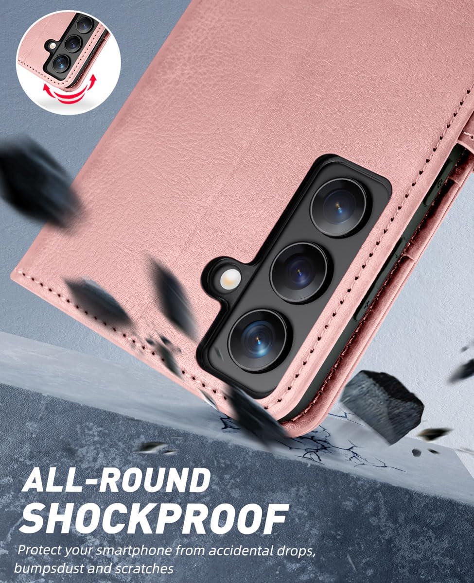 Detalle de OCASE Handyhülle für Samsung Galaxy S24 5G – Premium Leder Flip Hülle mit Kartenfächern, Magnetverschluss und Standfunktion (Pink)