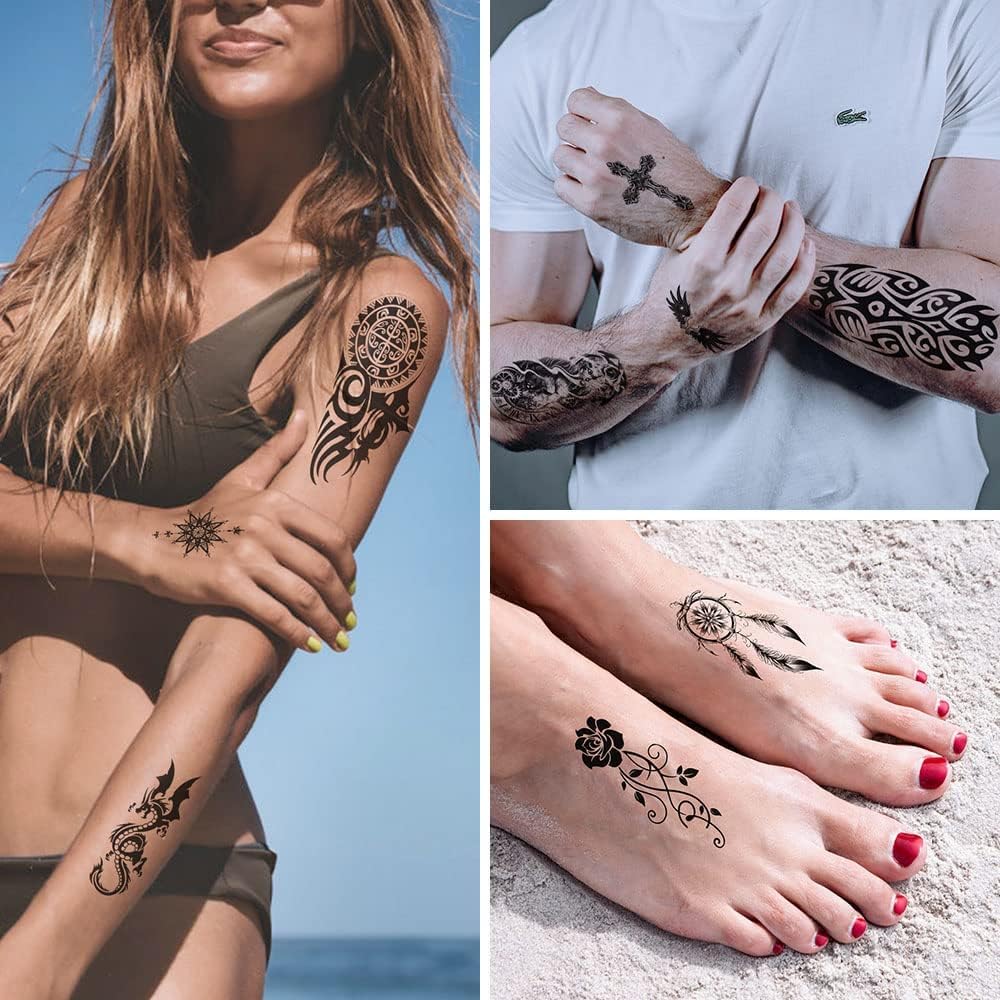 Thumbnail 6 de URAQT Impermeabili Tatuaggi Temporanei – 12 Fogli, Tatuaggi Finti Neri Rimovibili e Non Tossici per Braccio, Spa, Festival