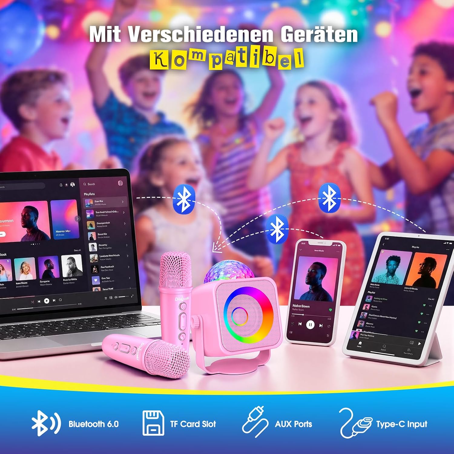 Thumbnail 2 de Dislocati Karaoke Regalo per Bambina 3-15 Anni con Microfono Bluetooth, Luci LED e Supporto Regolabile
