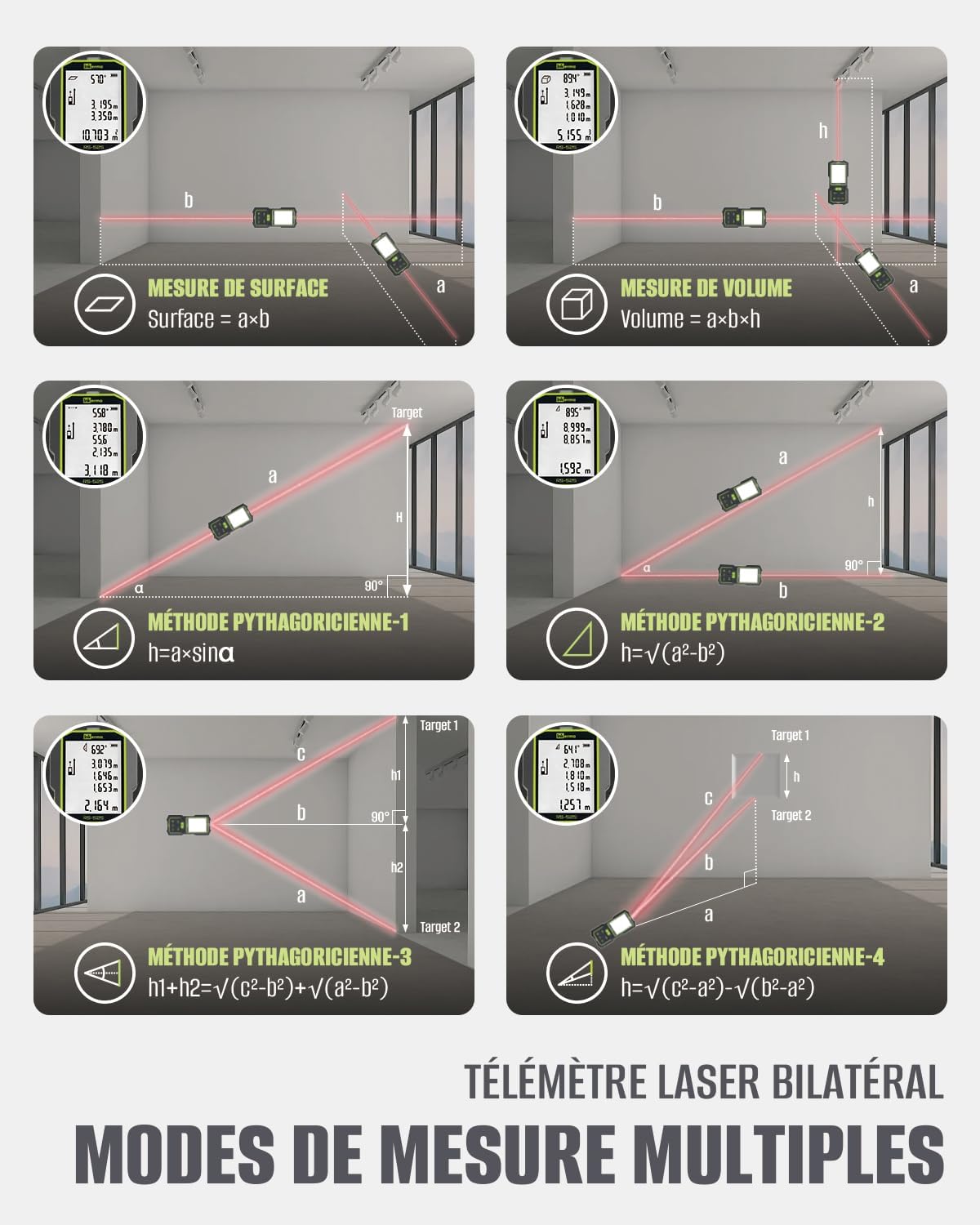Thumbnail 3 de Inkerma Télémètre Laser Bilatéral 525Ft/160m — Mesure double, angle et calculs de surface/volume