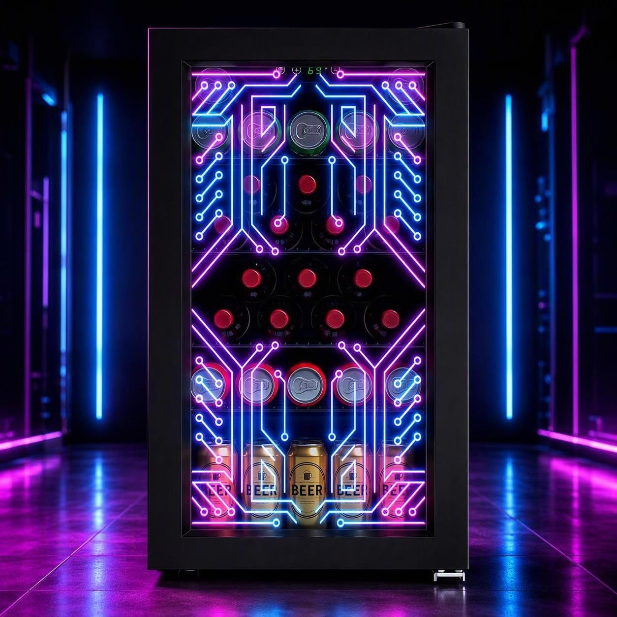 Detalle de COWSAR JC-90VEL-F Beverage Refrigerator, 3.2 Cu.Ft, Purple Accent Light