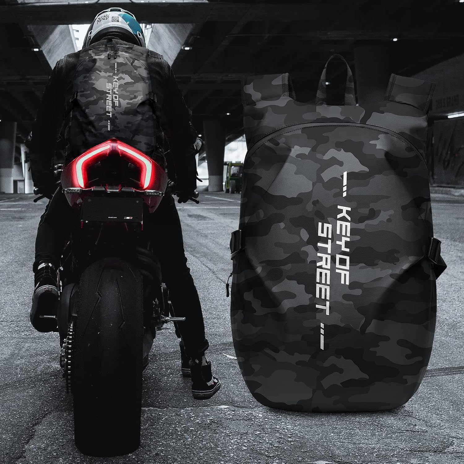 Detalle de HYC00 Motorcycle Backpacks: Waterproof Helmet Backpack for Commutes and Adventures