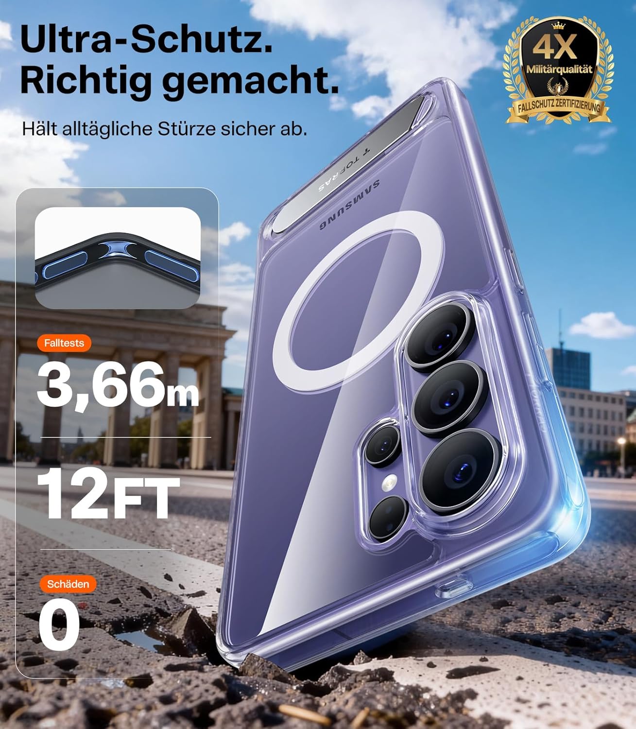Thumbnail 5 de TORRAS 2026 Neu Ostand L1 Hülle für Samsung Galaxy S26 Ultra – MagSafe, Ständer, Militärschutz, Transparent