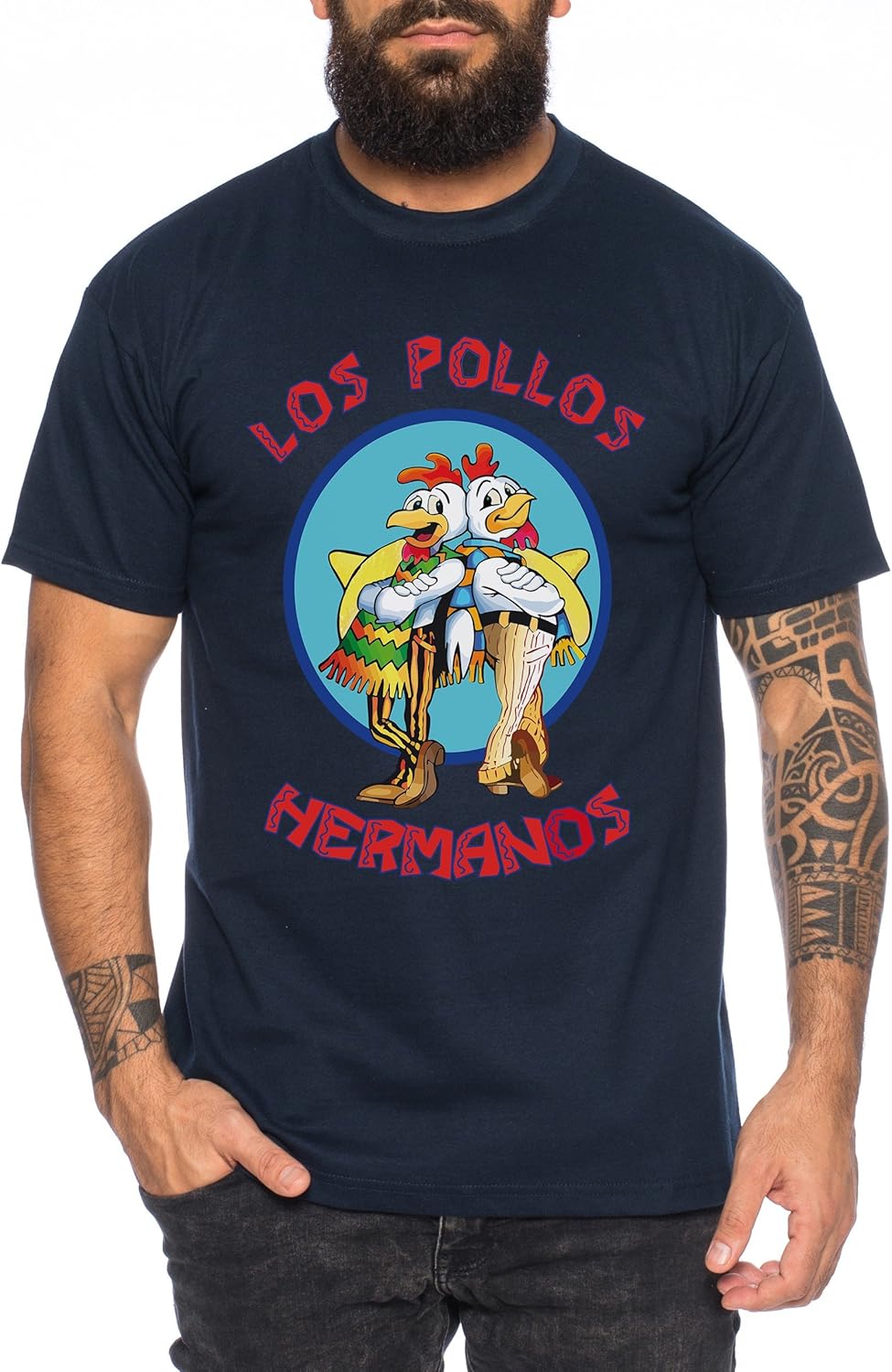 Thumbnail 3 de WhyKiki Los Pollos Herren T-Shirt „Hermanos Bad Heisenberg Breaking“ aus 100% Baumwolle