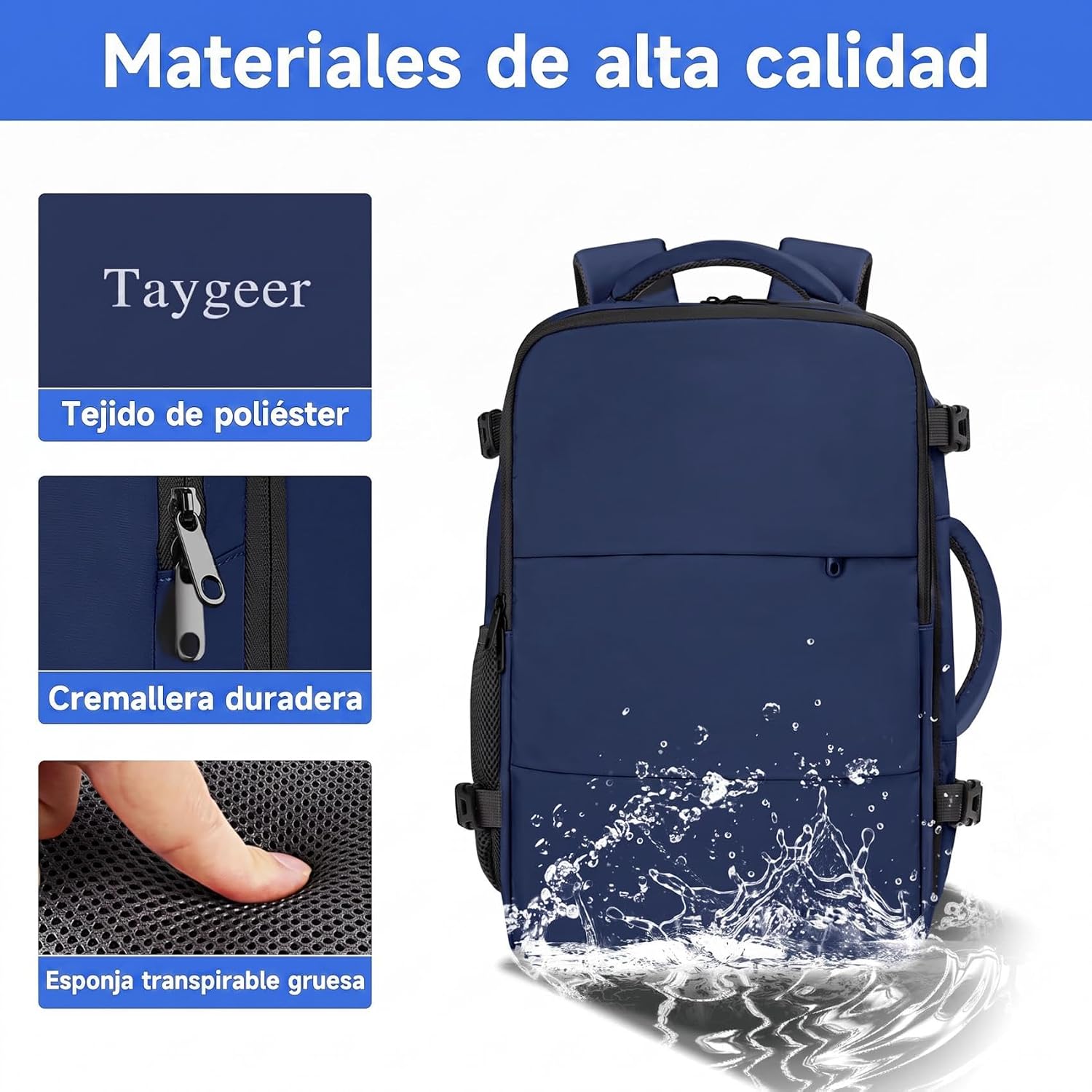 Detalle de Taygeer Mochila de Cabina 40x30x20 cm para Ryanair — 24 L de organización en cabina