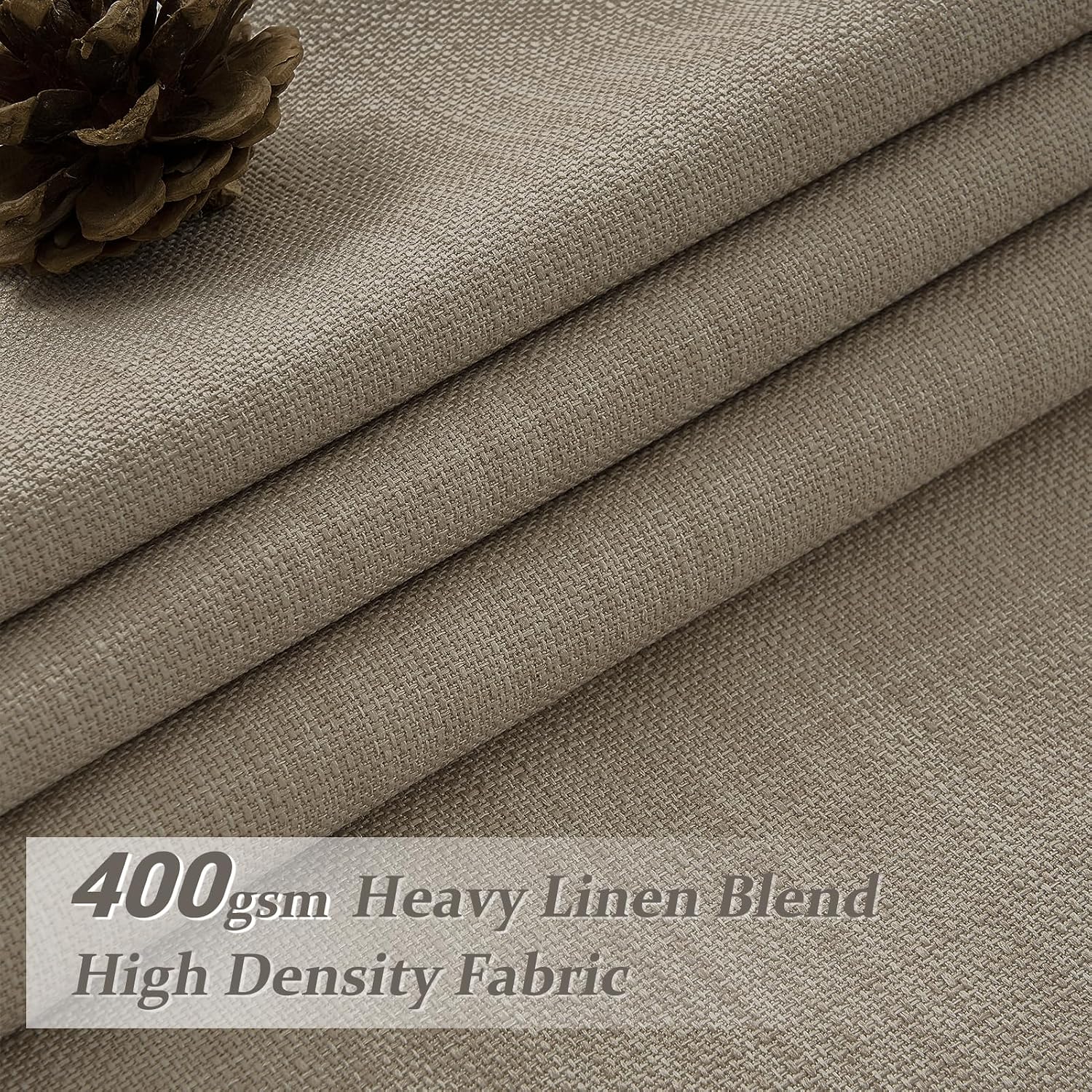 Detalle de Unique Black Out Thick Linen Privacy Curtains 105 Inches Long, 2 Panel Set