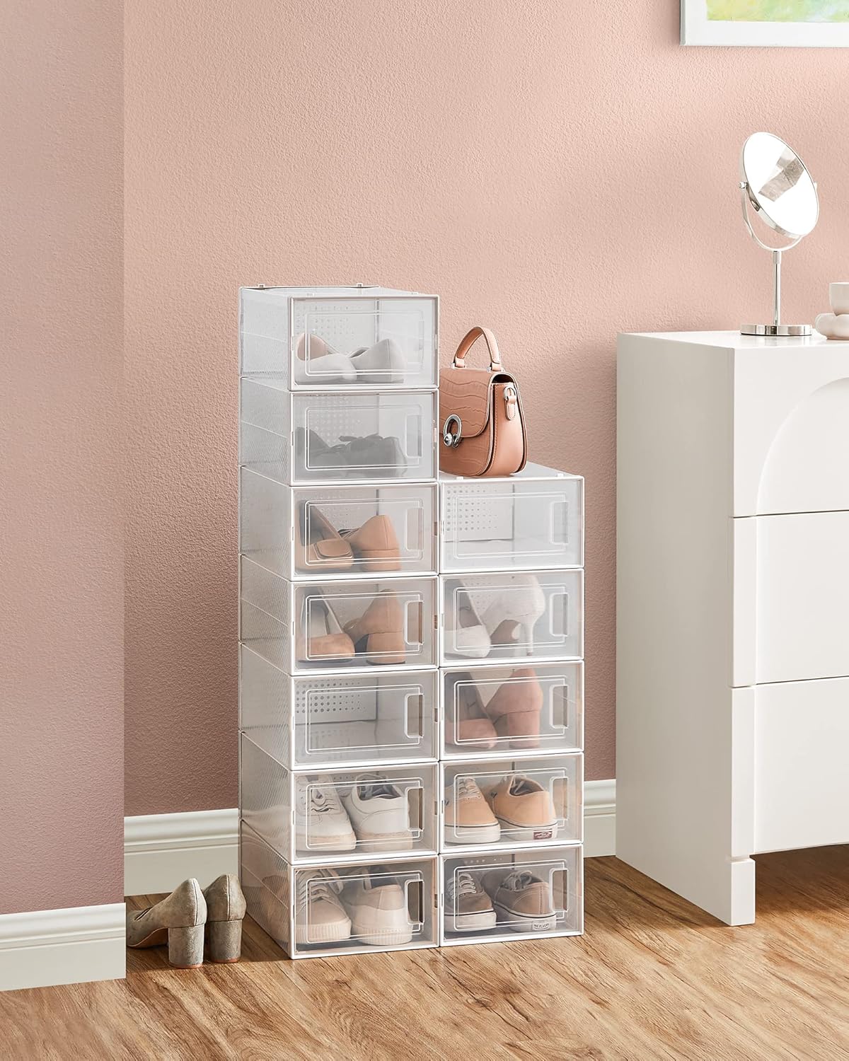 Thumbnail 2 de SONGMICS Schuhboxen-Set (12 Stück) LSP12SWT – faltbar, stapelbar, transparent-weiß für Schuhe bis Größe 44