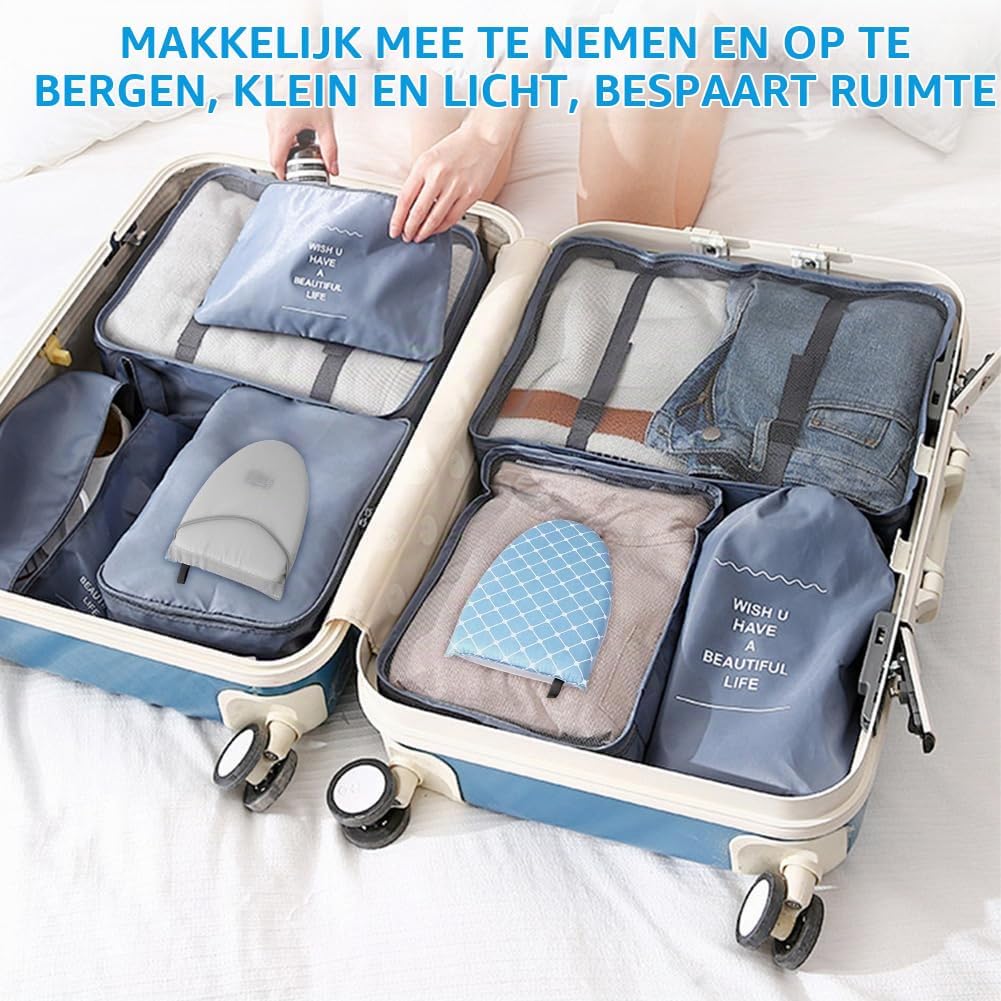 Detalle de Vicloon stoomstrijkhandschoen met vingerlus, schuimvulling en blauw raster
