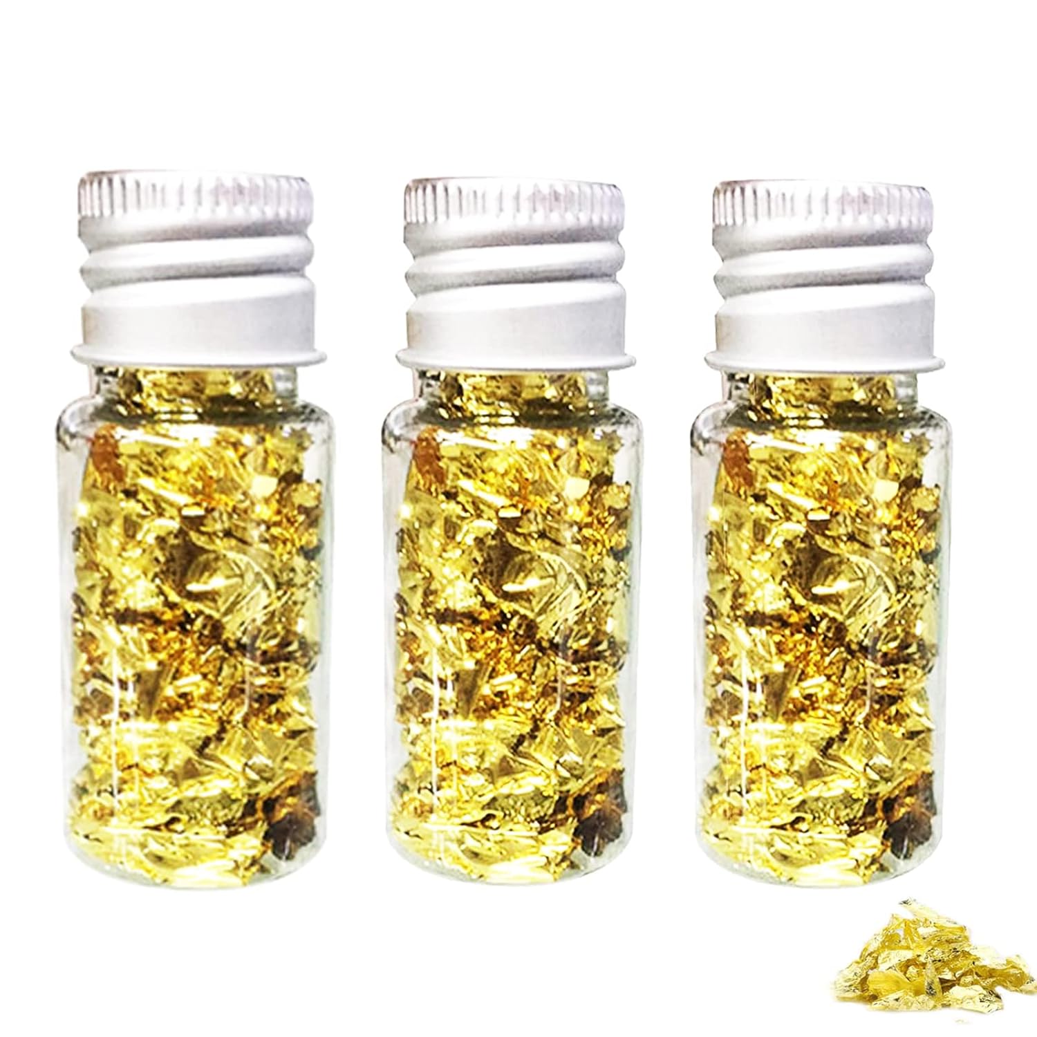 Detalle de 3 Flaschen Kuchen-Dekor Blattgold – Blattgoldflocken, Goldfolie für Kuchen, Backen und Kunsthandwerk