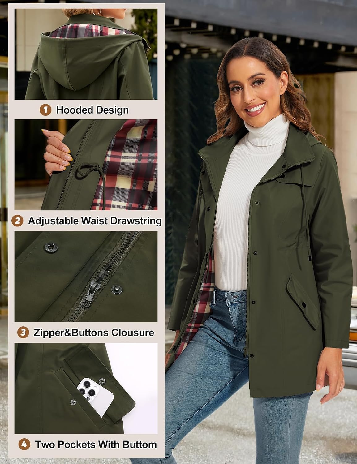 Thumbnail 3 de PASUDA Giacca Impermeabile Donna Trench Pioggia