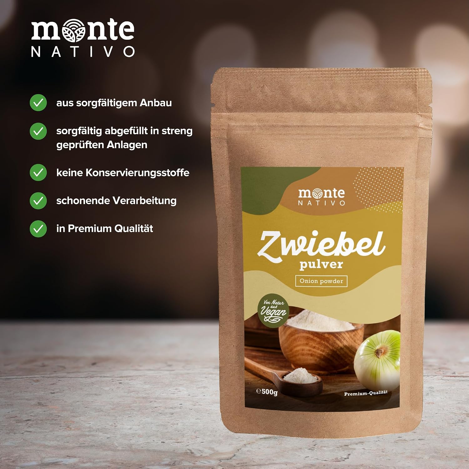 Detalle de Monte Nativo Zwiebelpulver gemahlen (500 g) – 100% rein, schonend getrocknet