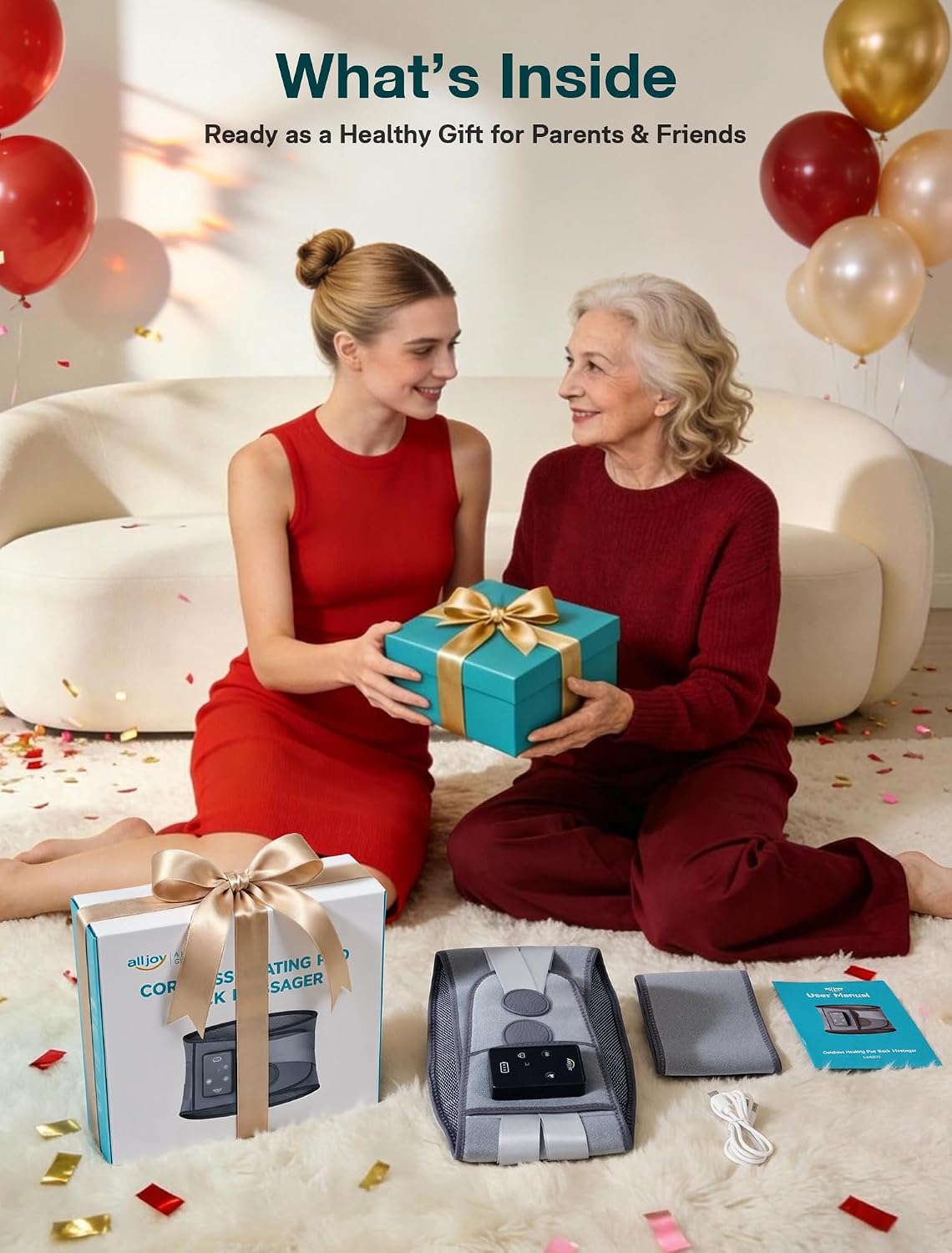 Detalle 2 de ALLJOY AJHSB23 Cordless Heated Back Massager, 3 Heat Levels, 5 Vibration Settings