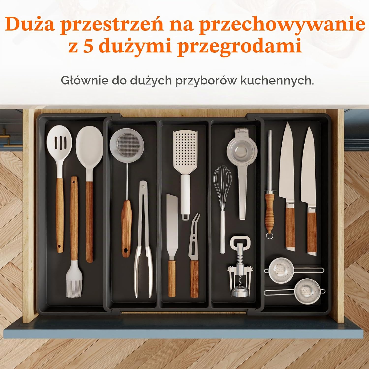 Detalle 2 de Lifewit 23077 organizer na sztućce do szuflady, rozszerzany, 5 komór